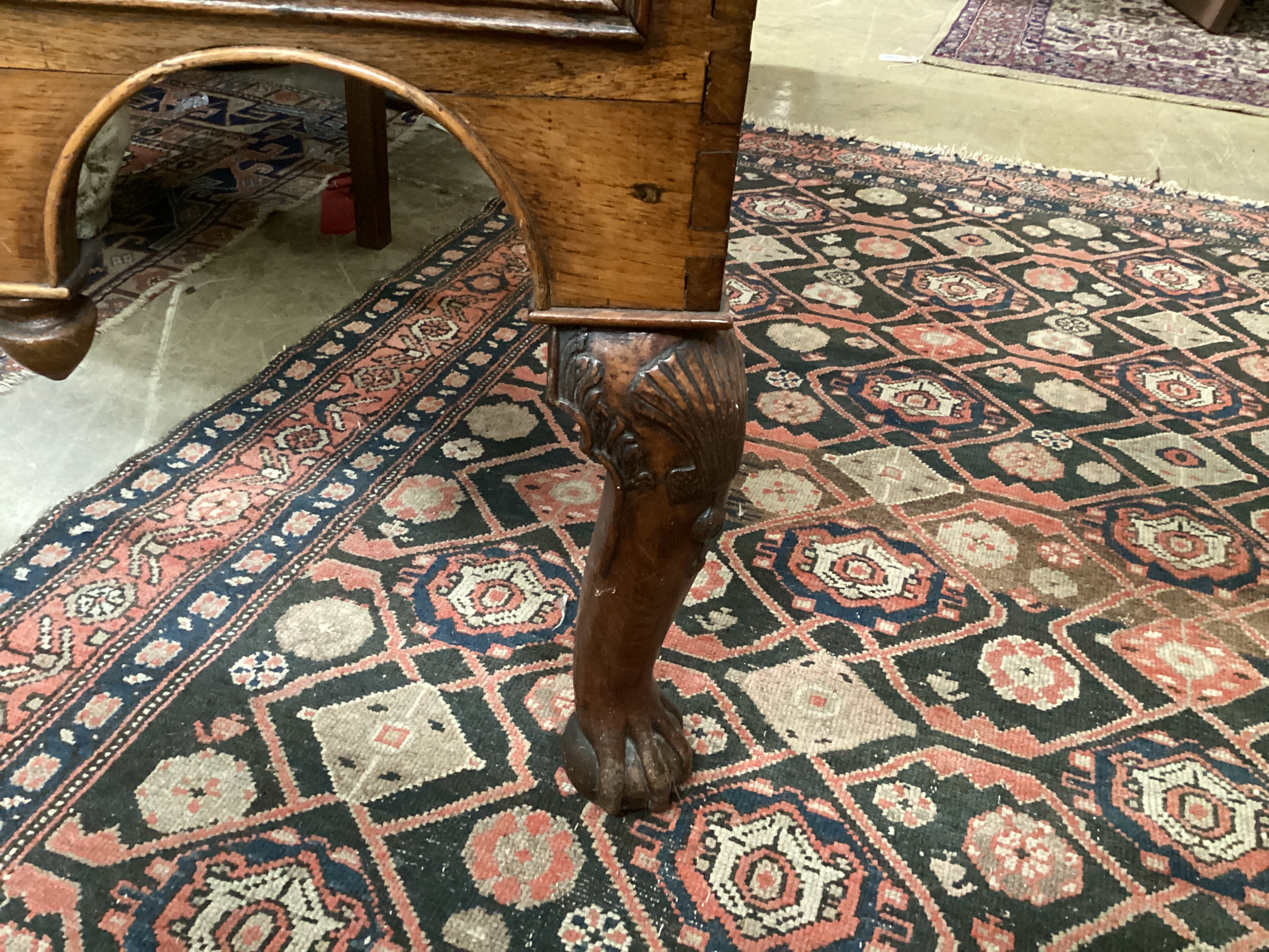 An 18th century banded oak and walnut chest on stand width 112cm, depth 62cm, height 162cm